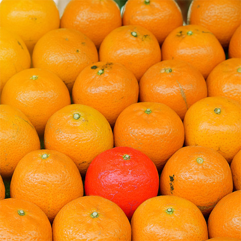 an orange exemplifying standing out in a crowd